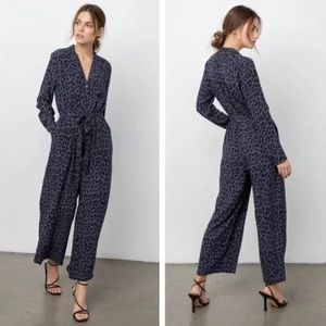 Rails Callan Charcoal Tiger Striped Belted Jumpsuit Cropped Wide Leg Pants Small
